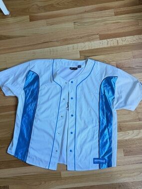 Asphalt White and Blue Short-Sleeve Baseball Jersey